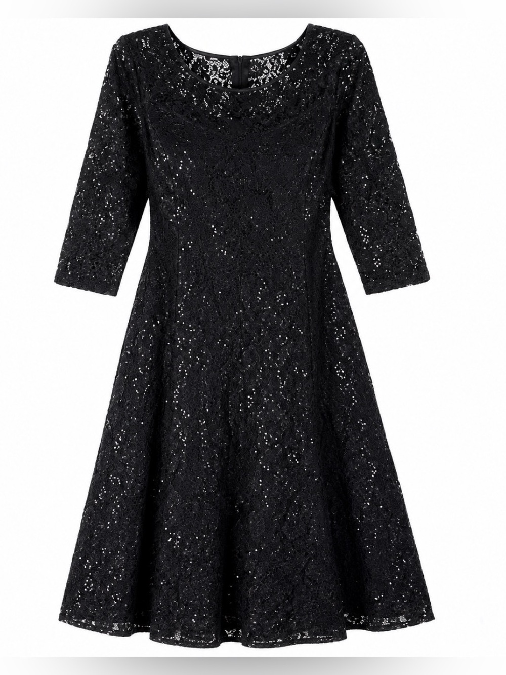 MARINA Black Lace and Sequined Cocktail Dress